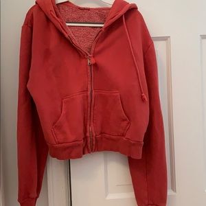 Cropped red zip up hoodie